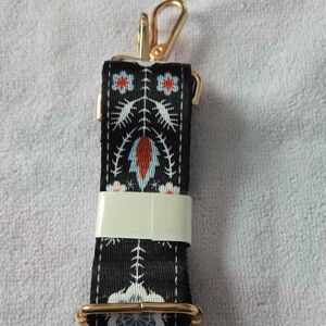 Black Guitar /bag Strap with Gold Hardware and Floral Design